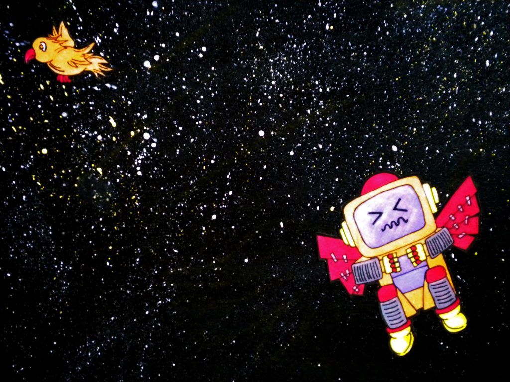 Illustration of Robot Trying to Fly