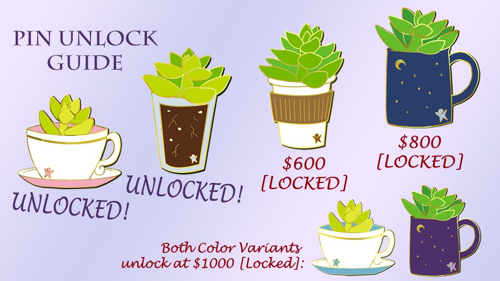 6 succulent pin designs on a purple gradient background. Designs feature succulents in different cups: teacup, glass, paper coffee cup, and mug